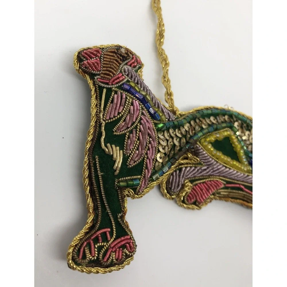 Vintage Raised Beadwork On‎ Felt Ornament Lion Large Cat Christmas Decoration